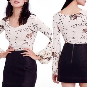 Free People To The Tropics floral long-sleeve puff sleeved Blouse